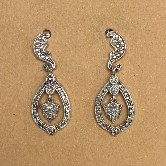Sterling Silver 925 DBJ Dee Berkley Jewelry Single Diamond Dangle Earrings - Picture 16 of 16